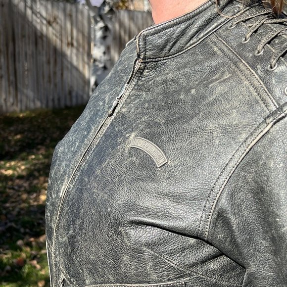 Harley Davidson Vintage Distressed Leather Biker Jacket Size Women’s Medium - Picture 5 of 9